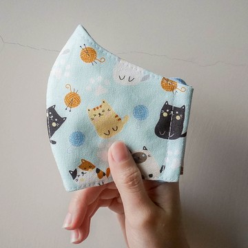 粉藍貓咪純棉立體口罩-可寄國外