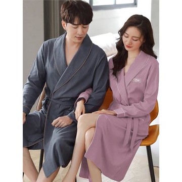 睡袍女春秋季純棉情侶中長款2025年新款網紅風男士浴袍家居服浴衣