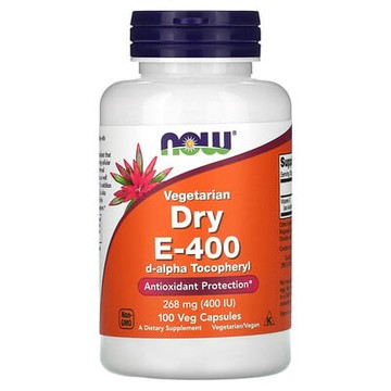 NOW Foods, 素食乾維生素 E-400，268 毫克（400 國際單位），100 粒素食膠囊