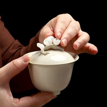 念誠草木灰蓋碗單個 日式創意泡茶碗手工家用陶瓷功夫茶具泡茶器