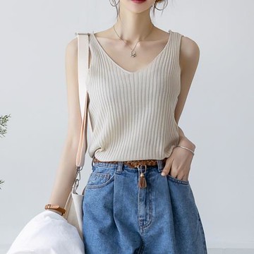 冰絲針織v領吊帶背心女夏季2025年新款西裝內搭修身無袖打底上衣