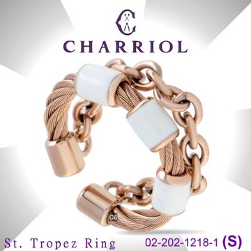 CHARRIOL夏利豪AP ST Rings聖特佩羅鋼索戒指 白色琺瑯飾件S款 C6(02-202-1218-1)