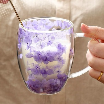 創意花瓣雙層玻璃杯 高硼硅玻璃杯 隔熱防燙杯 耐高溫水杯 馬克杯 牛奶杯 果汁杯 咖啡杯 隨手杯