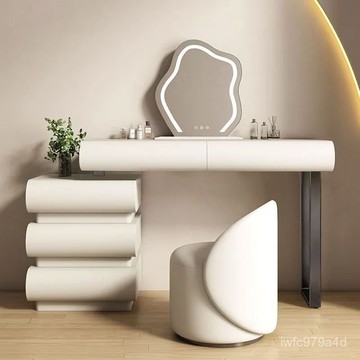 【免運 可開發票】奶油梳妝臺主臥婚房一體軟包簡約現代臥室實木化妝臺輕奢高級包郵