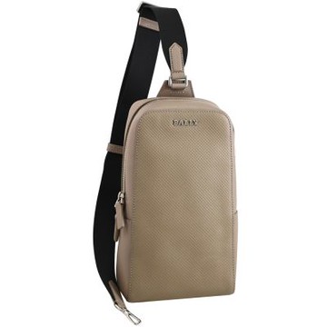 BALLY LENNOXX 金屬LOGO質感壓紋款拉鍊單肩後背/胸口包(大象灰)