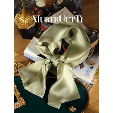 AI家意式奢美春夏歐美大女主 雙層真絲小長巾圍巾絲巾女桑蠶絲