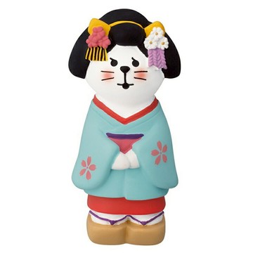 Decole concombre 京都舞姬貓擺飾 日式風格 可愛貓咪造型 居家裝飾 送禮佳品  32 x 27 x 62mm  藍色 + 白色