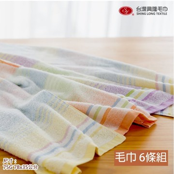亮彩橫紋前漂純棉毛巾#24(6條毛巾組)【台灣興隆毛巾專賣】輕薄款