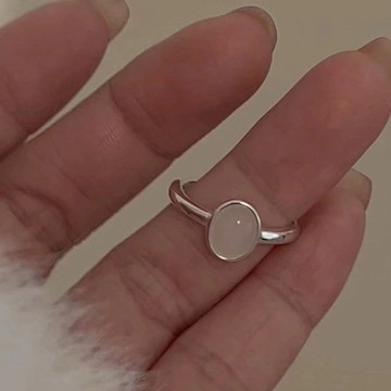 限時特賣🔥 【1453人好評】925銀白玉髓戒指女簡約個性小衆ins高級冷淡風幾何橢圓指環可調節 戒指