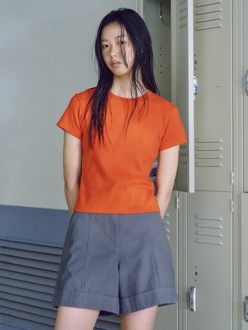 Logo Point Ribbed Crop Tee [Red] (KE5540M046)