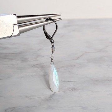 天然寶石耳環　彩虹月光石 拉長石