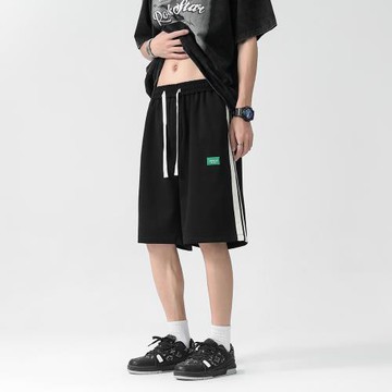 男士短褲夏季薄款寬松休閑中褲側邊條紋速干運動褲大碼五分衛褲潮