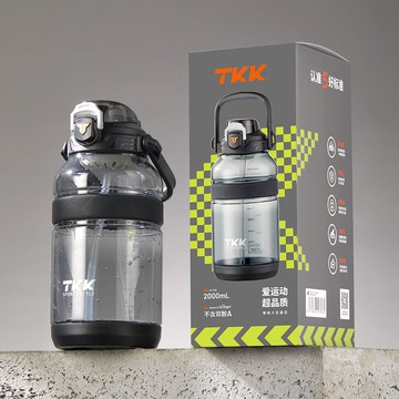 【TKK】美國進口Tritan戶外攀峰 手提+背帶運動水壺2000ML-火山黑