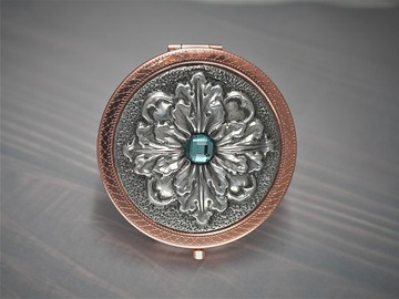 錫雕 玫瑰金放大鏡文藝復興風格 精巧隨身鏡