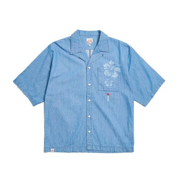 江戶勝 日系 男裝 胸口袋雷射短袖襯衫(拔淺藍) #襯衫