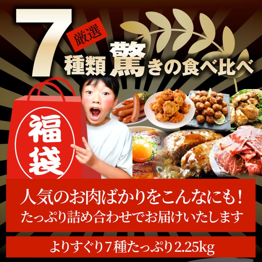 2024 肉の福袋 ブロンズ メガ盛り 総重量2.25kg（7種 食べ比べ) 牛肉 焼肉セット 焼肉 ソーセージ ハンバーグ