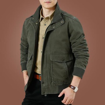 純棉休閑夾克春季中老年上衣工裝