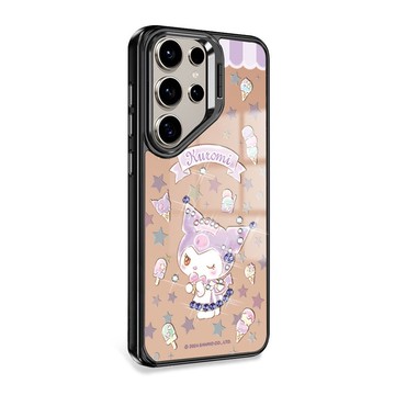 S25/S24/S23 軍規防摔合金框隱形立架鏡面彩鑽殼-酷洛米霜淇淋-黑