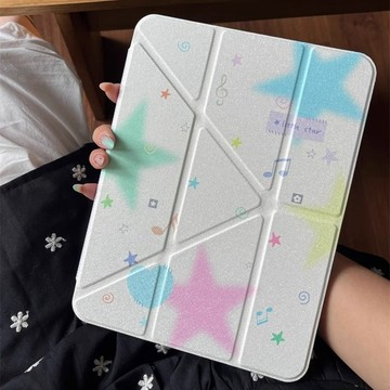 彩色暈染星星3+y折帶筆槽平板保護套 適用iPad 10 9 Mini 7 Air 5 6 M4 11/13吋 保護殼