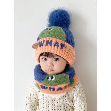兒童帽子秋冬寶寶毛線帽圍脖套裝加厚保暖男女童針織帽防風嬰兒帽
