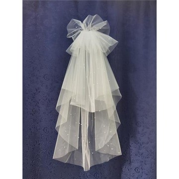 10細軟手感頭紗珍珠帶發梳多層簡約頭紗頭飾優雅復古公主莎婭婚紗