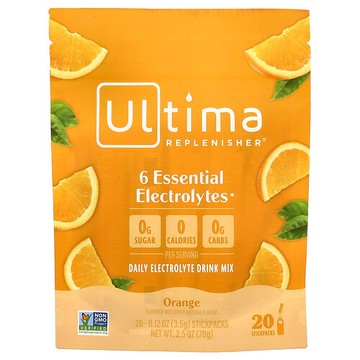 Ultima Replenisher, 6 Essential Electrolytes, Daily Electrolyte Drink Mix, Orange, 20 Stickpacks, 0.12 oz (3.5 g) Each