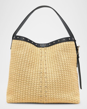 Sling Studded Raffia Shoulder Bag