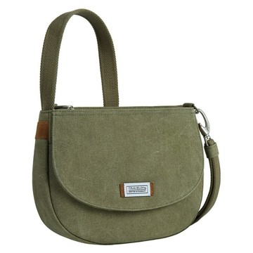 TRAVELON Heritage 帆布3層輕便防盜斜背包  牛仔綠  中(26 x 19.5cm)