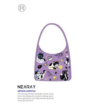 尼睿x小短腿 原創可愛貓咪單肩包大容量印花帆布包日常通勤布袋