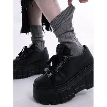 厚底朋克鞋女金屬裝飾小皮鞋MIU亞B低幫單鞋板鞋哥特風增高松糕鞋