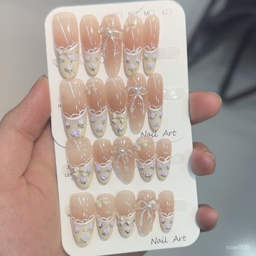 ✨Hannah✨春日宴---鬱金香紫色手繪立體蝴蝶捏捏氣質簡約時尚穿戴甲ins風純手工穿戴甲 WJDY