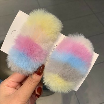韓國網紅大號蓬松可愛彩虹毛毛發夾側邊發卡毛絨絨卡子劉海夾發飾