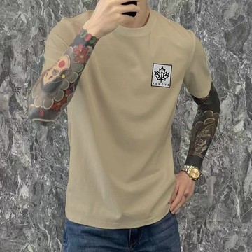 夏季新款顯瘦短款高檔帥氣圓領上衣服印花短袖T恤男潮流百搭休閒T