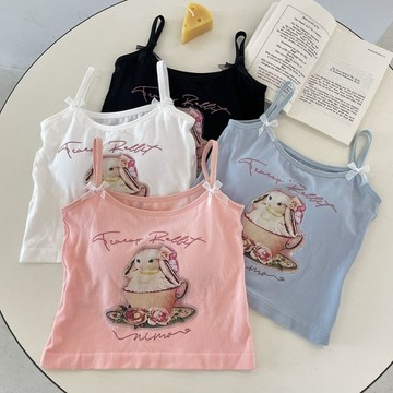 【折100元】女裝 上衣 修身小可愛 冰絲無痕背心 吊帶背心 甜美卡通多巴胺帶胸墊 蝴蝶結可愛裹胸印花舒適修身小抹