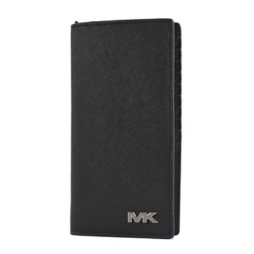MICHAEL KORS 男款 Rivington 防刮十字紋對開長夾-黑色