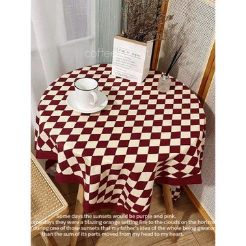 紅色棋盤格桌布高級感復古格子喜慶桌墊氛圍拍照道具茶幾野餐布