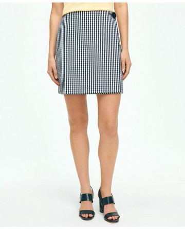 Brooks Brothers Women's Gingham Wrap Skirt In Bi-Stretch Cotton Twill | Navy | Size 2