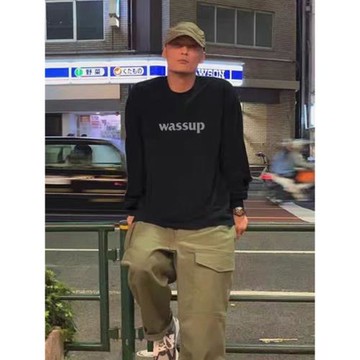 WASSUP HEODS 重磅長袖t恤男logo基礎印花春秋休閑潮牌情侶打底衫