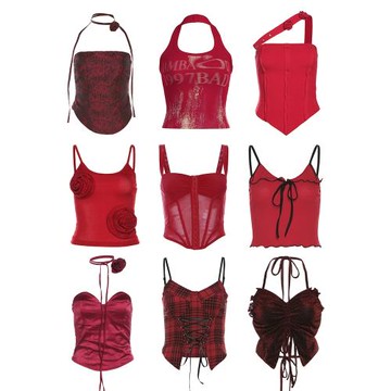 辣妹性感吊帶背心女外穿春夏甜辣jazz女團紅色設計感熱辣美式上衣