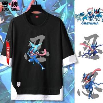 甲賀忍蛙呱呱泡蛙精靈寶可夢次時代游戲短袖t恤衫男五分袖上衣服