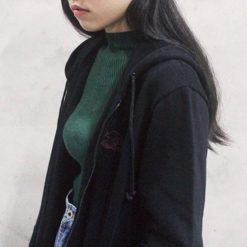 LOGO HOODIE LOGO刺繡連帽外套 黑色帽夾 (桃紅色刺繡)