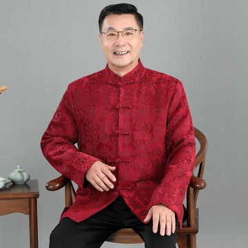 中國風唐裝男冬加絨中老年爸爸外套老人生日壽星衣服爺爺棉襖套裝