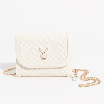 PLAYBOY - 短夾附長鍊帶  Pure系列 - 米白色