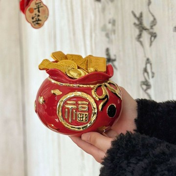 福袋創意新年禮品廠家招財收納罐年錢袋喜慶招財家居擺件批發陶瓷