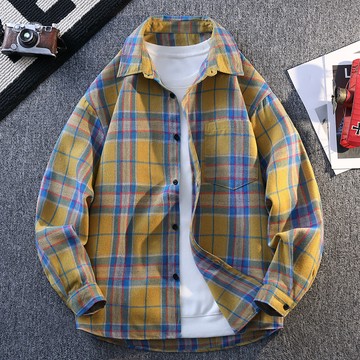 【夏季爆款】韓版潮流複古格子大碼翻領長袖襯衫內搭外套C2208-P28【特價】Z