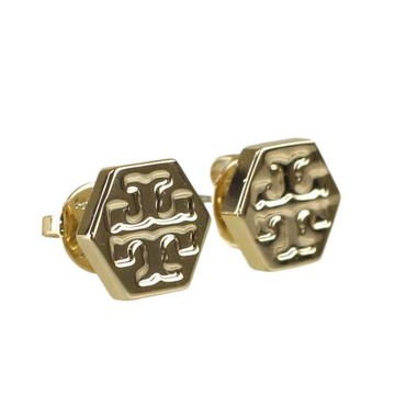 【TORY BURCH】六角形壓印雙T-LOGO造型耳環-金