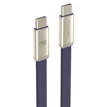 POLYWELL 寶利威爾 Type-C鋅合金快充扁線 240W PW15-W45-A496  藍色  1個  2m