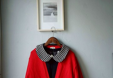 手作-手做雙面用彼得潘綁帶領片-復古普普風-黑白毛料