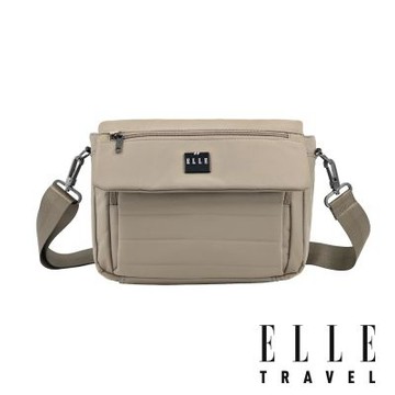 【ELLE】雲感線條系列 掀蓋斜背側背包 (沙漠金) 拉鍊包 多隔層旅行包 EL83354