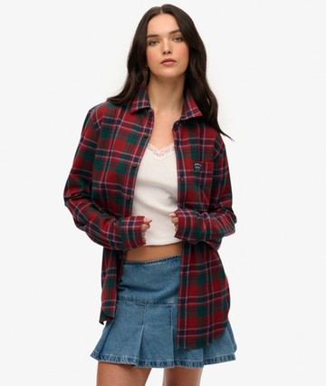 Superdry Women's Oversized Long Sleeve Cotton Lumberjack Shirt Red Size: Xxl